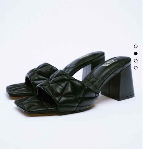 NWT Zara Black Wide Block Heels Quilted Sandals “ Bottega Venetta Vibes “ - Picture 2 of 8